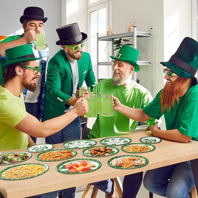 Dereinwo 100 PCS St Patricks Day Paper Plates and Napkins | Bundle Includes Paper Oval Dinner Plates Dessert Plates and Napkins for Irish Holiday Party Supplies Themed Tableware | Serve 25