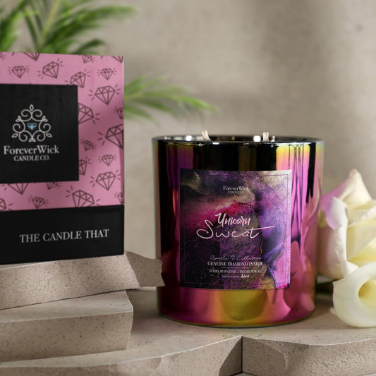Unicorn Sweat Pina Colada Sparkle Surprise Candle with Diamond Inside | Foreverwick Candles | Scented Soy Candles Gifts for Women Aromatherapy Candle Wax | All-Natural Organic Soy Candle 14oz 70h