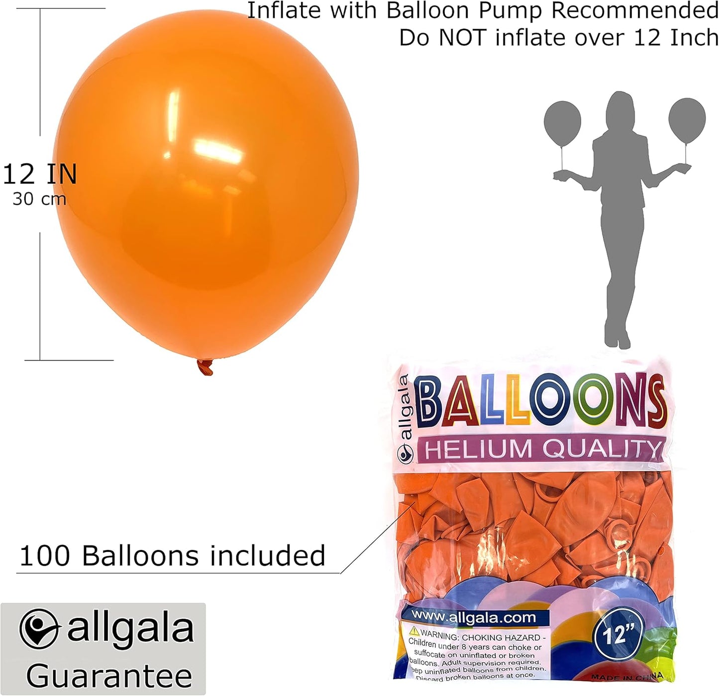Allgala Latex Balloons for Parties | Helium Grade Bulk Balloon Pack | Ideal for Birthday Party Decorations, Baby Shower, Christmas Party | Colored Balloons for Events | 100ct 12" - Orange