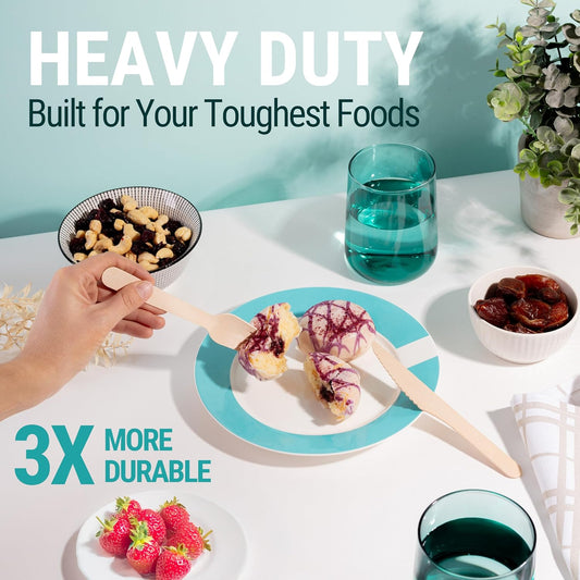 Disposable Wooden Knives - 300pcs - Heavy Duty & Extra Sharpened - Our Guilt-Free FSC Certified Wood Protects Forests - A Great Alternative to Bamboo Knives