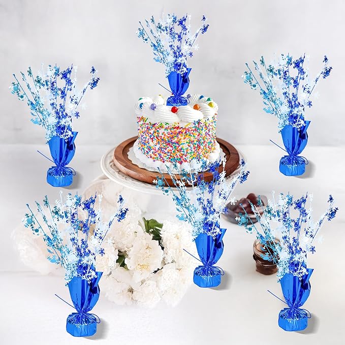 Gyufise 6 Pack Metallic Foil Spray Centerpiece Snowflake Table Decoration Burst Table Centerpieces Table Decor for Winter Wonderland Birthday Wedding Anniversary Holiday Party Supplies Blue