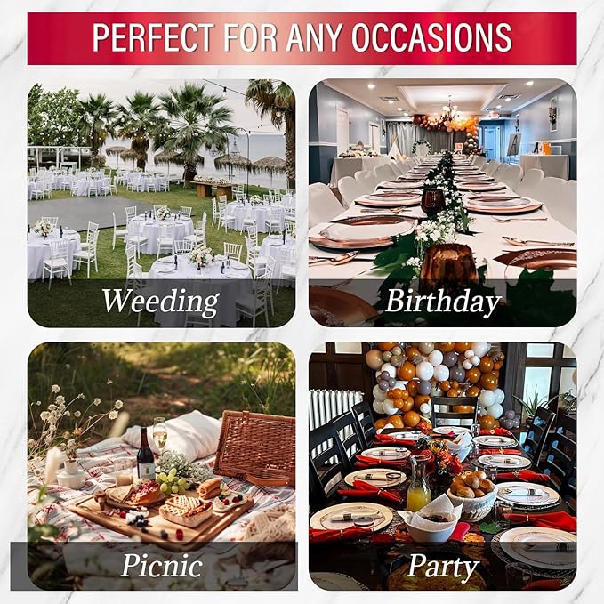 Nervure 100PCS Clear and Red Plastic Plates - Clear Red Disposable Plates Set, 50PCS 10.25" Dinner Plate & 50PCS 7.5" Dessert Plate Perfect for Wedding & Party