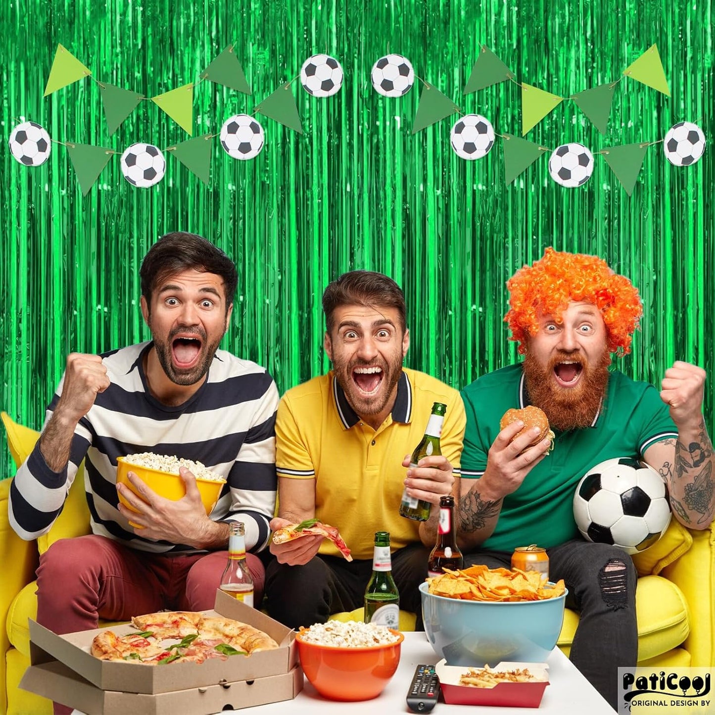Football Party Decorations Green Streamers - Thicken 4 Pack 3.2 x 8.2 FT - Tinsel Foil Fringe Curtains Party Backdrop for Birthday, Dinosaur, Jungle, Christmas, Golf Party Decorations
