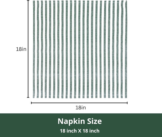 PurpleEssences Plain Striped Cloth Napkins - Set of 12-100% Cotton - 18 x 18 Inch - Fall Thanksgiving - Perfect Everyday Use Dinner Napkin - Forest Green and White