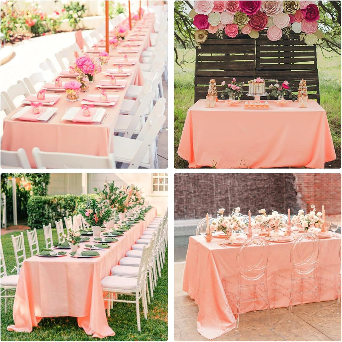 4 Pack Rectangle Tablecloth for 6 Foot Tables Washable Polyester Table Cover for Wedding Dining Table Parties Banquet(60x102 Peach Coral)