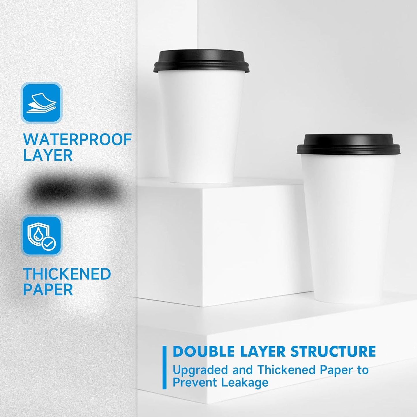 RACETOP Coffee Cups with Lids 16 oz 100 Pack, Disposable Paper Cups with Lids, To Go Hot Cups for Home/Office