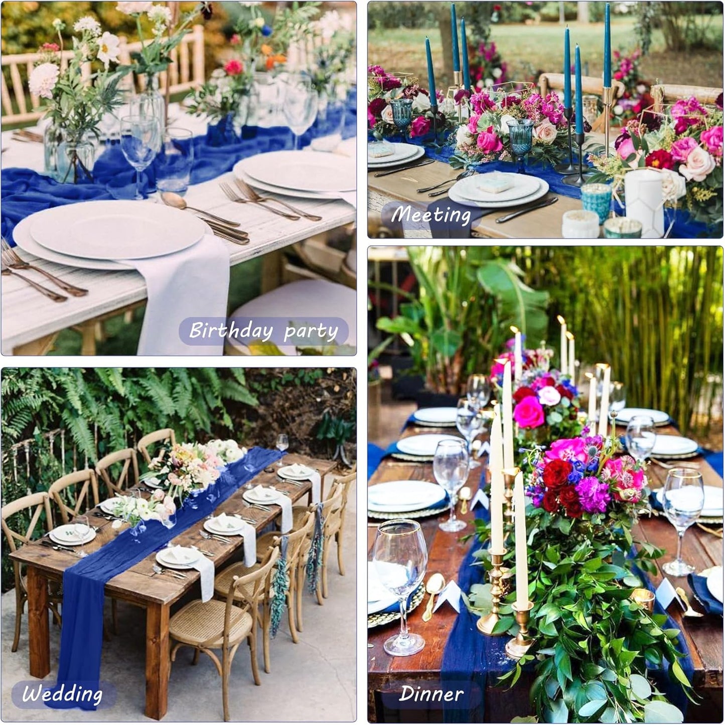 12 Pack Boho Gauze Table Runner - 35x72 Inch Royal Blue