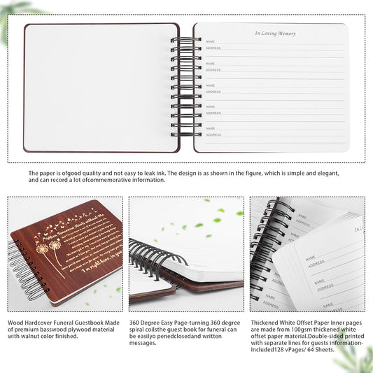 PREKIAR Funeral Guest Book Set Wooden Guest Books for Memorial Service Celebration of Life in Loving Memory with 50pcs Share a Memory Card Cards Box Table Sign and Pen (Brown- Guest Book Set #3)