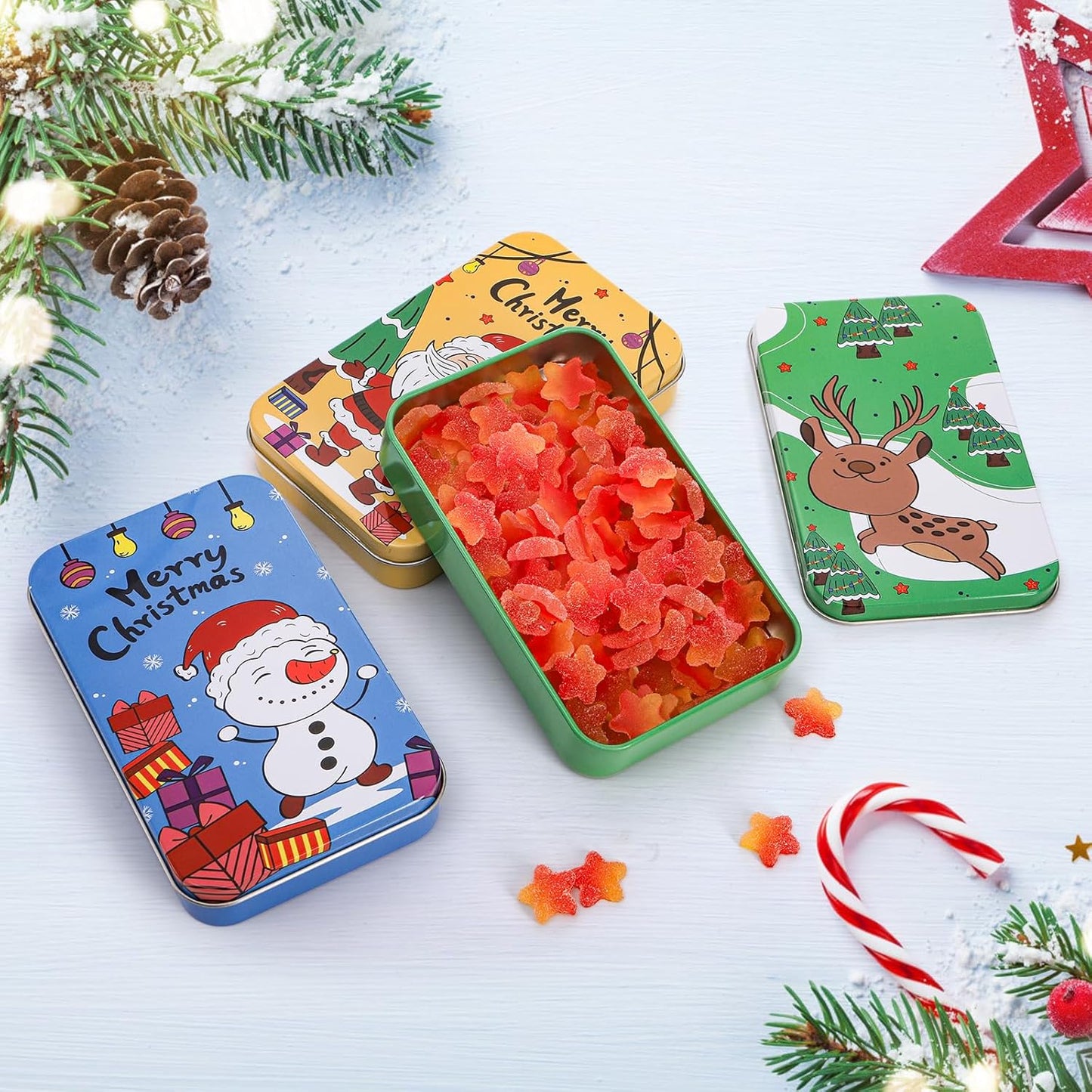 Yopay 12 Pack Christmas Gift Card Tin Boxes with Lid, Metal Chrismas Tin Small Gifts Holder Boxes for Greeting Cards Stocking Stuffers Party Favors, Christmas Holiday
