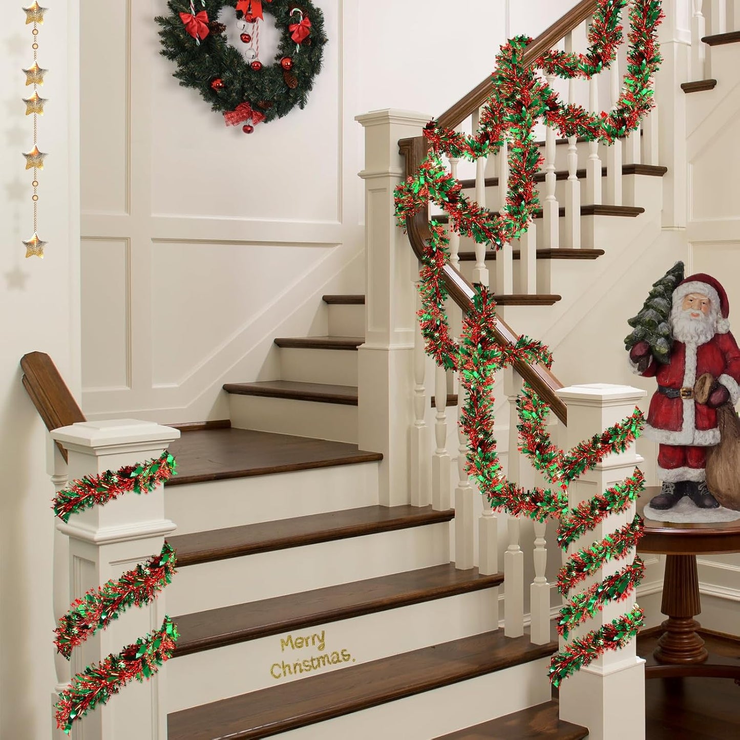 50 Feet Christmas Tinsel Garland Metallic Tinsel Garland Christmas Tree Decorations for Christmas Party Supplies Indoor and Outdoor Decor (Red and Green)