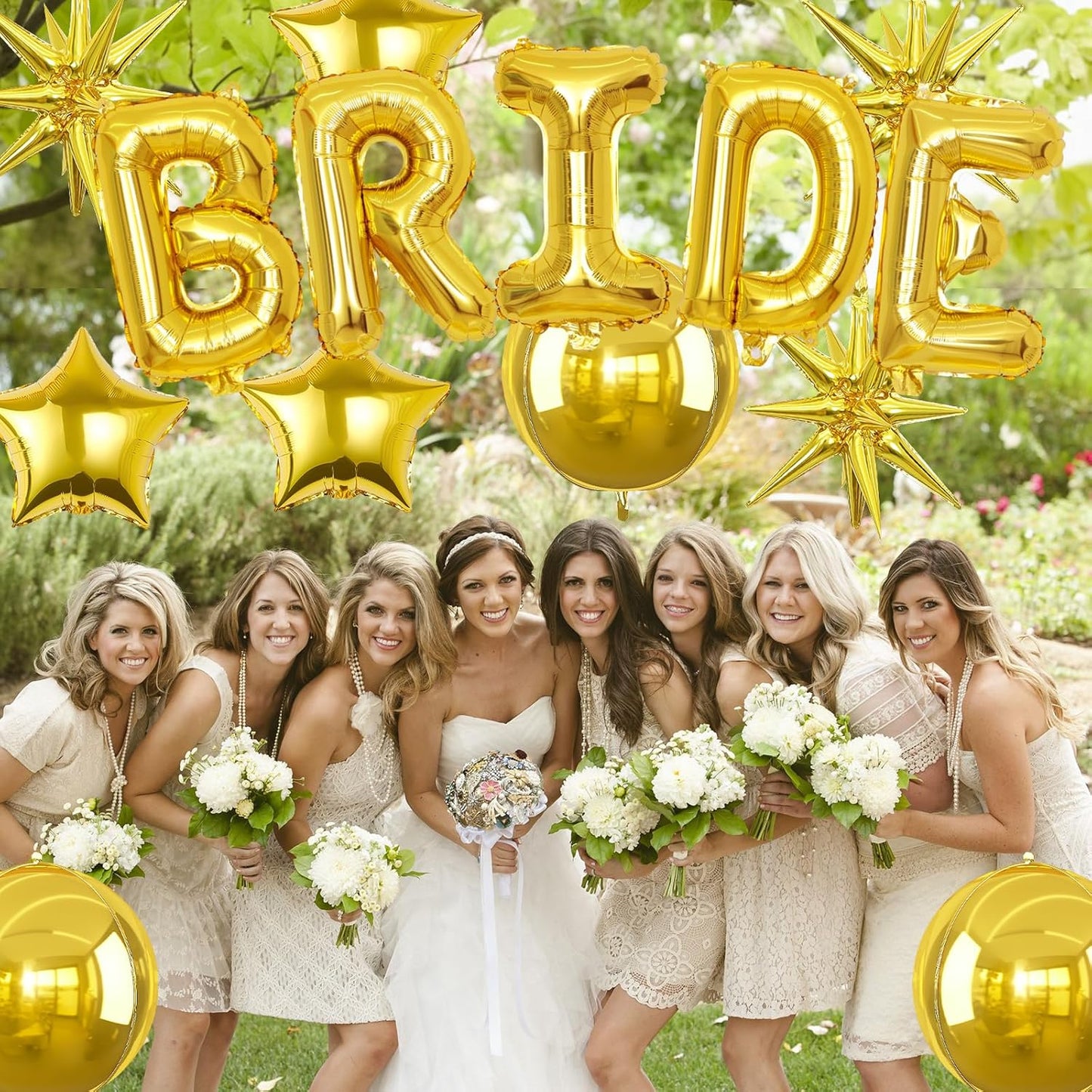Gold Bride Balloons Bachelorette Party Decorations, 32in Gold Giant Bride Balloons with 4D Disco Ball Balloon and Star Foil Balloon for Bridal Shower Wedding Engagement Party Supplies