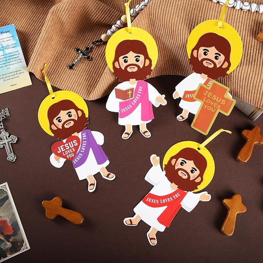 Frienda 48 Set Easter Jesus Loves You Craft Religious Craft Kit Make a Jesus Christian Ornament Stickers Bulk DIY Arts for Fun Easter Party Home Activities Decors