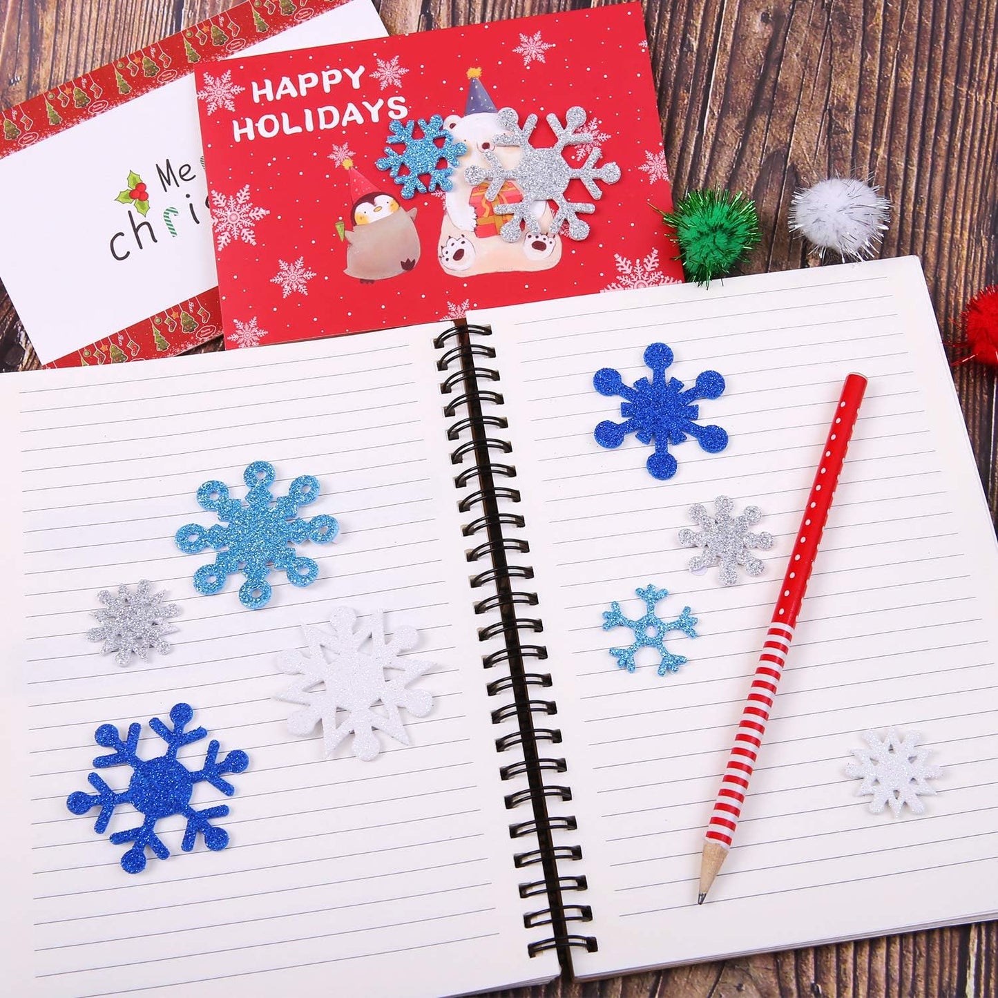 Aneco 500 Pieces Glitter Snowflakes Foam Stickers Self-Adhesive Winter Snowflake Stickers for Christmas Party and DIY Craft Projects