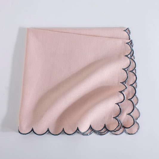 FINGERCRAFT Cloth Napkins, Everyday Use Reversible Scallop Design, Premium Quality Cotton Linen Blend Napkin Set of 6 Perfect for Parties Dinners Weddings Easter Napkin Cloth 20x20 Inch Dusty Pink