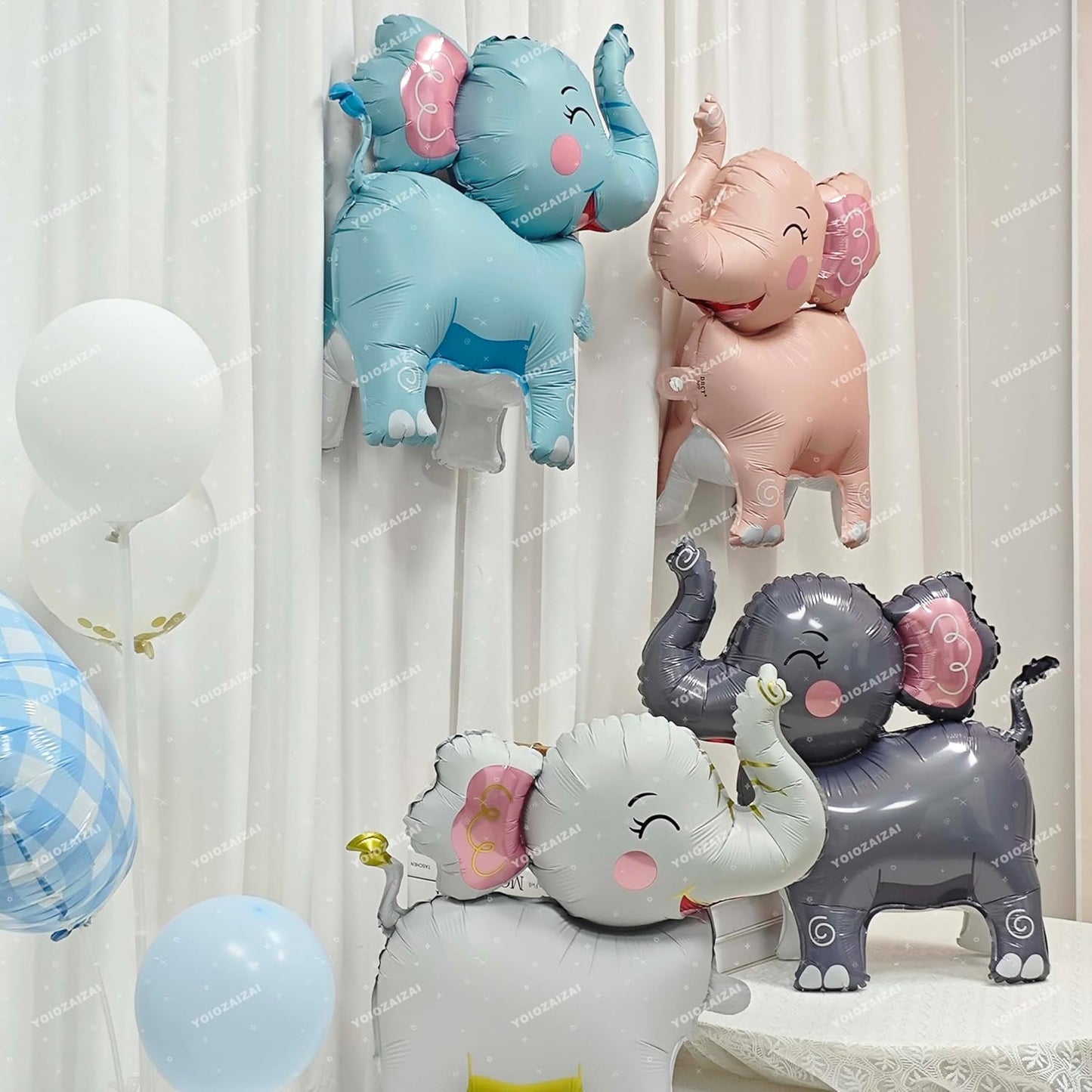 2PCS Matte self-standing elephant animal balloon 3D Jungle Large Elephant Foil Balloons For Kids safari themed birthday party gender indication baby shower Decor supplies Gray