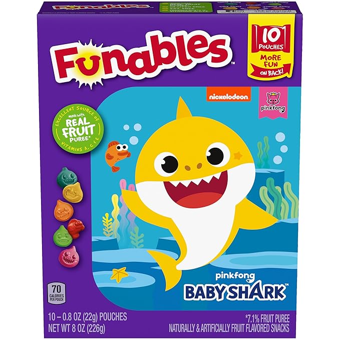 Funables Fruity Snacks, Baby Shark, Assorted Fruit, Flavored Snacks, 0.8 oz 10 ct