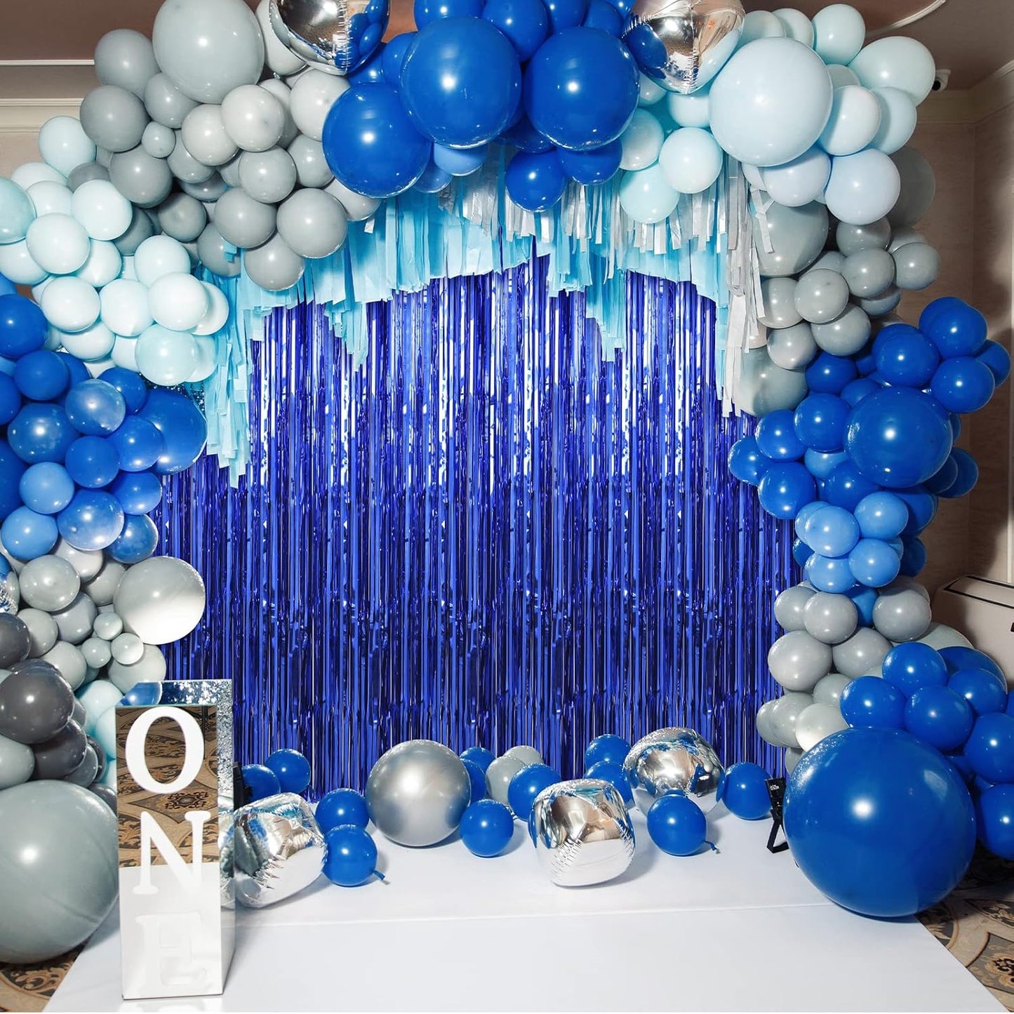 Crosize 5 Pack 3.3 x 9.9 ft Dark Blue Foil Fringe Curtains Party Decorations, Dark Blue Tinsel Curtain Backdrop for Parties, Door Streamers, Glitter Streamer Backdrop for Birthday Decoration