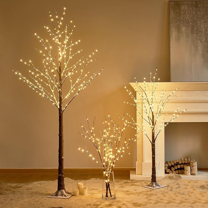 LITBLOOM Lighted Snowy Twig Tree with Fairy Lights 4FT 200 LED Lights, Flocked Tree with Lights for Home Thanksgiving Christmas Holiday Decoration Indoor Outdoor