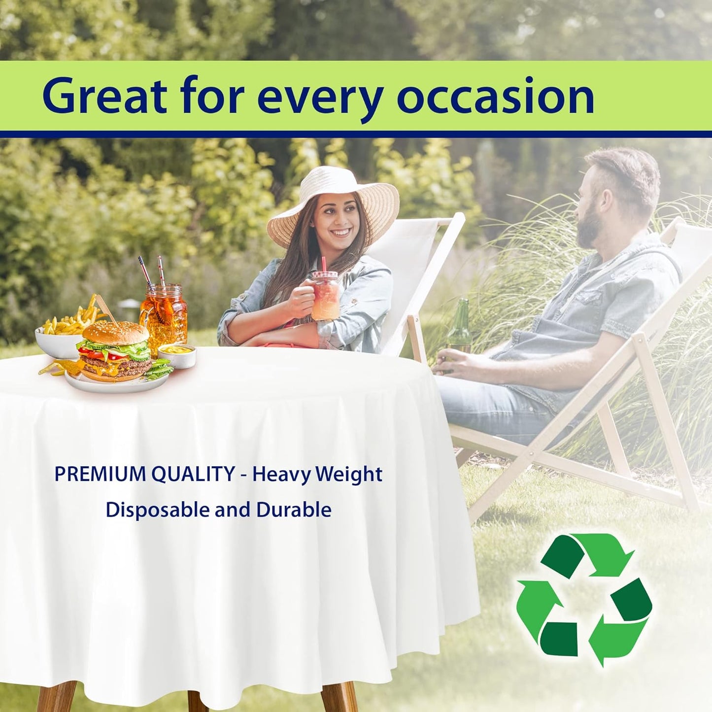 White Disposable Plastic Tablecloth for Round Tables (12 Pack) 84 inches Table Cloths for Parties, Events & Weddings, Indoors & Outdoors, Plastic Table Cover
