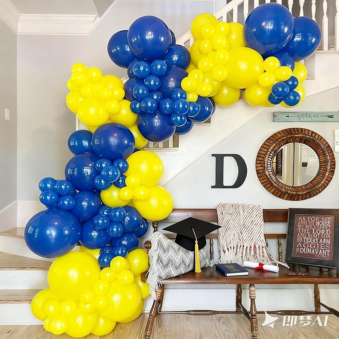 Blue and Yellow Balloons, 12 Inch Chrome Royal Blue and Yellow Confetti Latex Balloons for Graduation Celebrations Prom Baby Shower Birthday Party Decorations