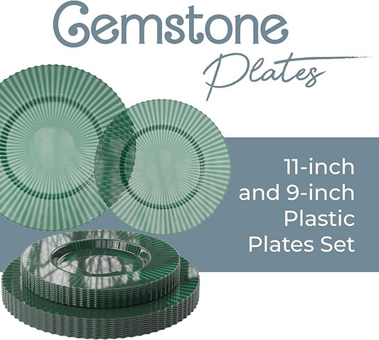 Exquisite 80 Piece Plastic Disposable Plates Set For 40 Guests I 40 X 9 Inch & 40 X 11 Inch Disposable Plastic Plates | Color: Green| Great for Weddings Parties And Formal Occasions
