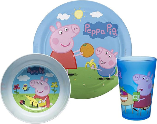 Zak Designs 5-Piece Dinnerware Set, Peppa Pig - Durable Plastic & Stainless Steel - Includes Tumbler, 8-Inch Plate, 6-Inch Bowl, Fork & Spoon - Suitable for Kids Ages 3+