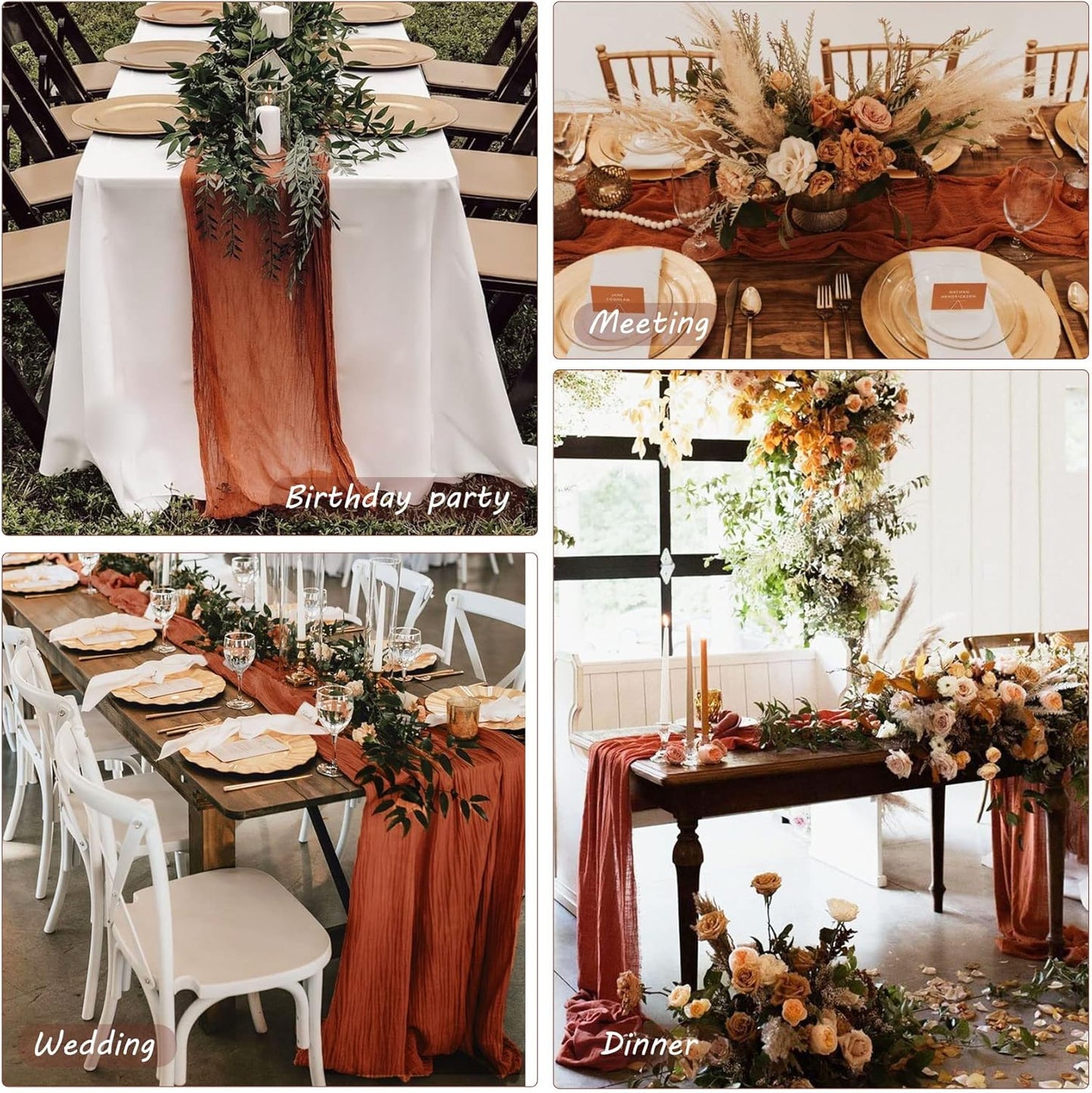 12 Pack 13Ft Cheesecloth Table Runner 35x157 Inch Boho Gauze Table Runner Cheese Cloth Long Rustic Table Runners for Wedding Bridal Shower Birthday Party Table Decor (Terracotta)
