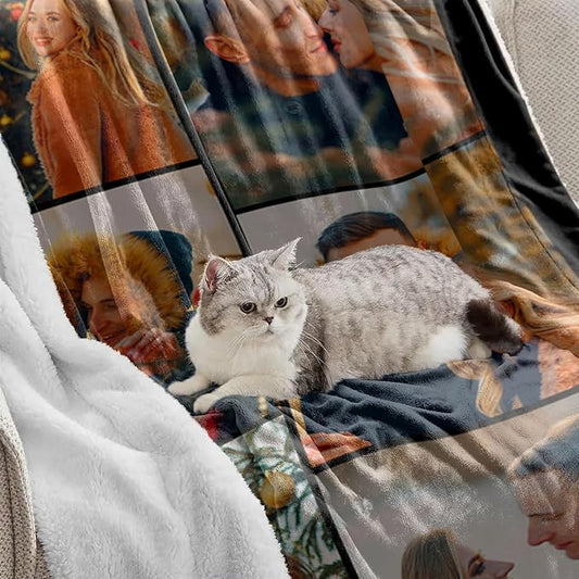 Custom Blanket with Picture Personalized Sherpa Fleece Throw Blanket - Thick and Warm Fuzzy Plush Blanket - Customized Valentines Day Gifts for Couple Girlfriend Boyfriend