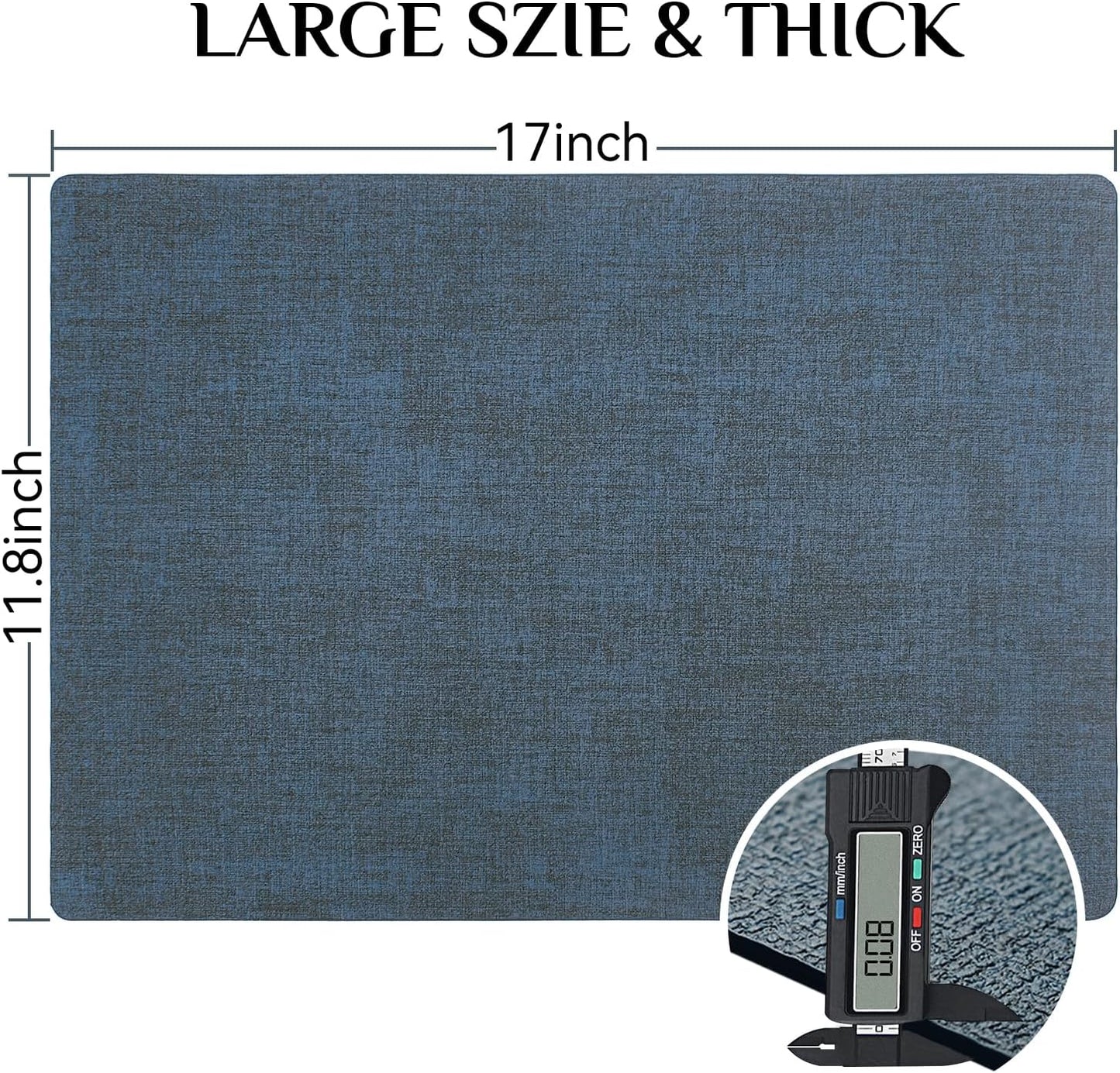 Softalker Vinyl Placemats Set of 4 - Faux Leather Heat Resistant Place Mats, 100% Waterproof Oilproof Wipe Clean Table Mats for Indoor & Outdoor Use, 17’’×12’’, Navy Blue