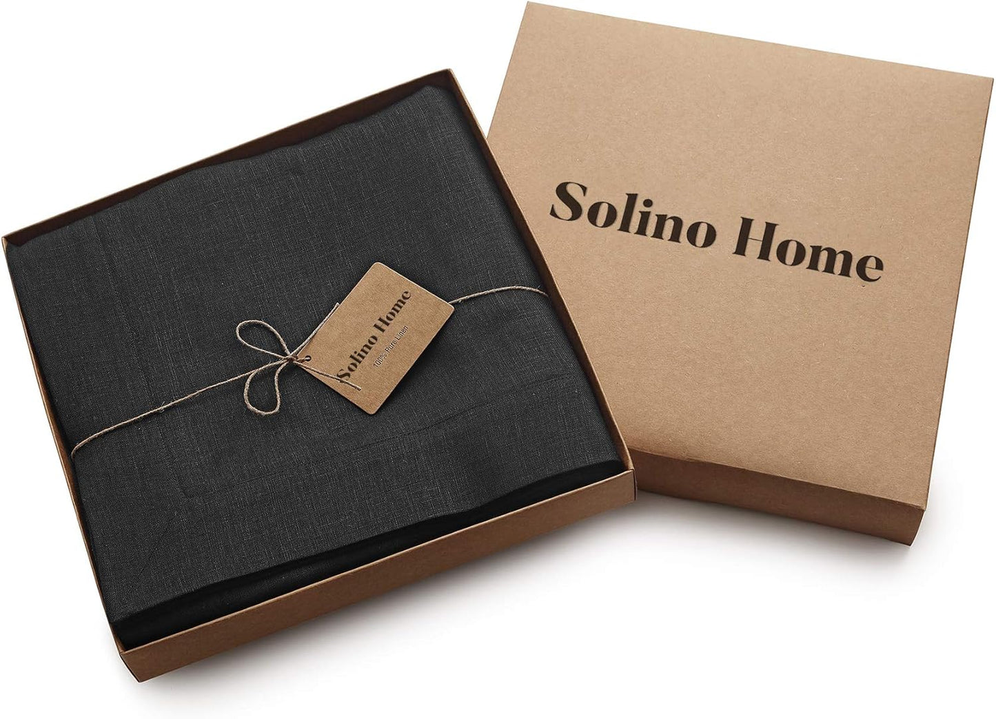 Solino Home Linen Black Tablecloth 60 x 90 Inch - 100% Pure Linen Rectangular Tablecloth - Machine Washable Table Cloth for Fall, Autumn, Halloween, Thanksgiving, Christmas, Holiday - Fete