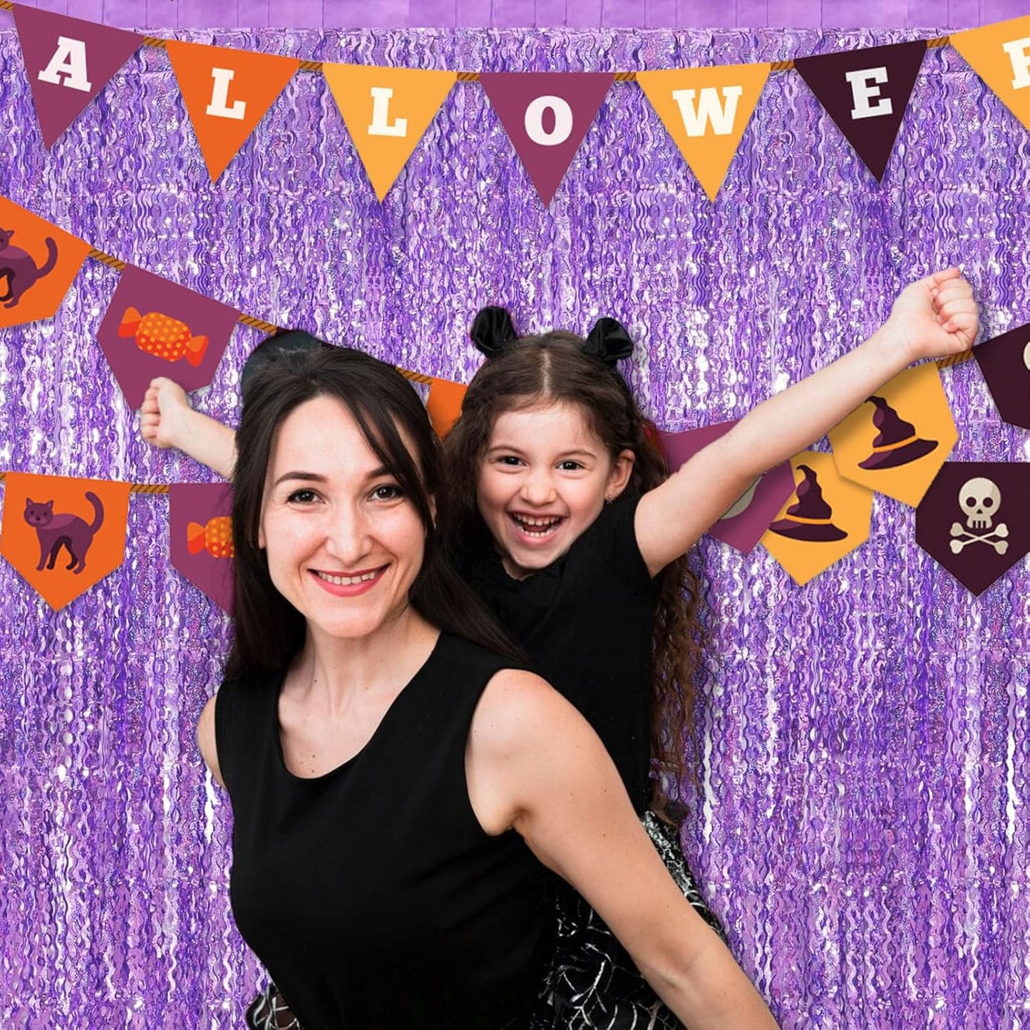 4 Pack Light Purple Fringe Curtain Backdrop 3.2Ft x 8.2Ft Metallic Tinsel Foil Fringe Streamers Background for Photo Booth, Easter, Mother's Day, Bachelorette, Wedding, Birthday Party Decoration