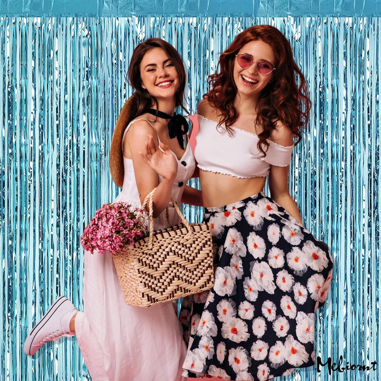 4 Pack Fringe Curtain Backdrop, 3.2Ft x 9.8Ft Light Blue Metallic Tinsel Foil Fringe Streamers Background for Photo Booth Birthday Wedding Baby Shower Easter Pool Ocean Underwater Party Decorations