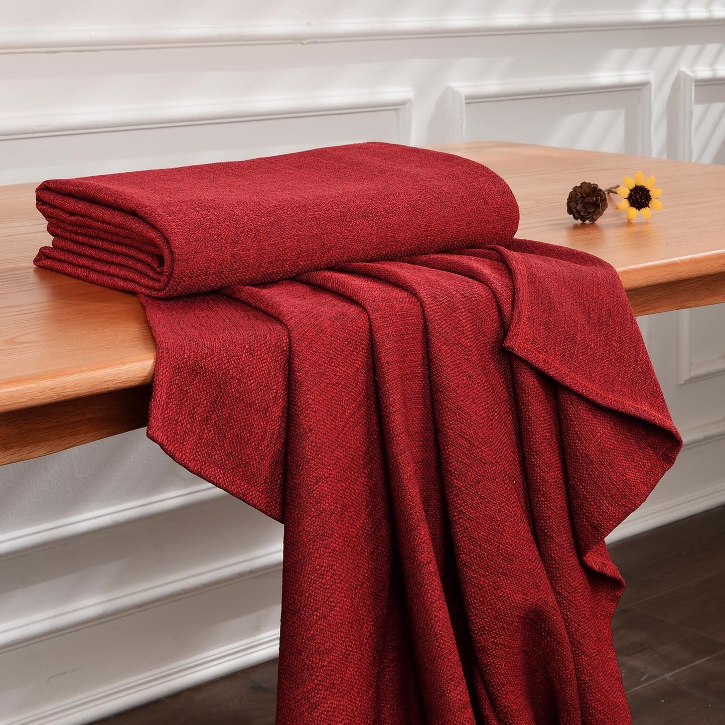 SEASHORE TREE Rectangle Tablecloth Linen Textured Table Cloths 57 x 118 Inch Waterproof Spill-Proof Wipeable Wrinkle Free Dining Table Cover for Buffet Party Wedding Outdoor and Indoor Use, Ruby Red