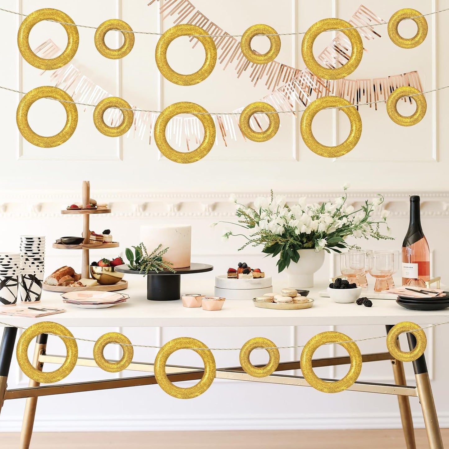 12 Pack Gold Rings Party Decorations, Cartoon Themed Gold Power Form Ring Golden Glitter Rings for Baby Shower Decor Birthday Party Supplies