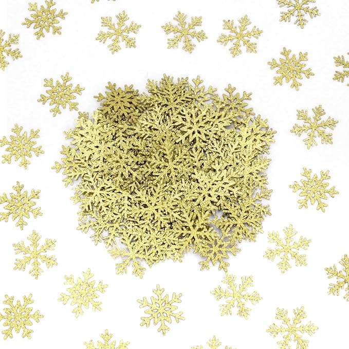 200PC Snowflake Party Decorations Gold Glitter Christmas Confetti Paper Snowflakes Table Confetti For Winter Holiday Birthday Baby Shower Party Decor