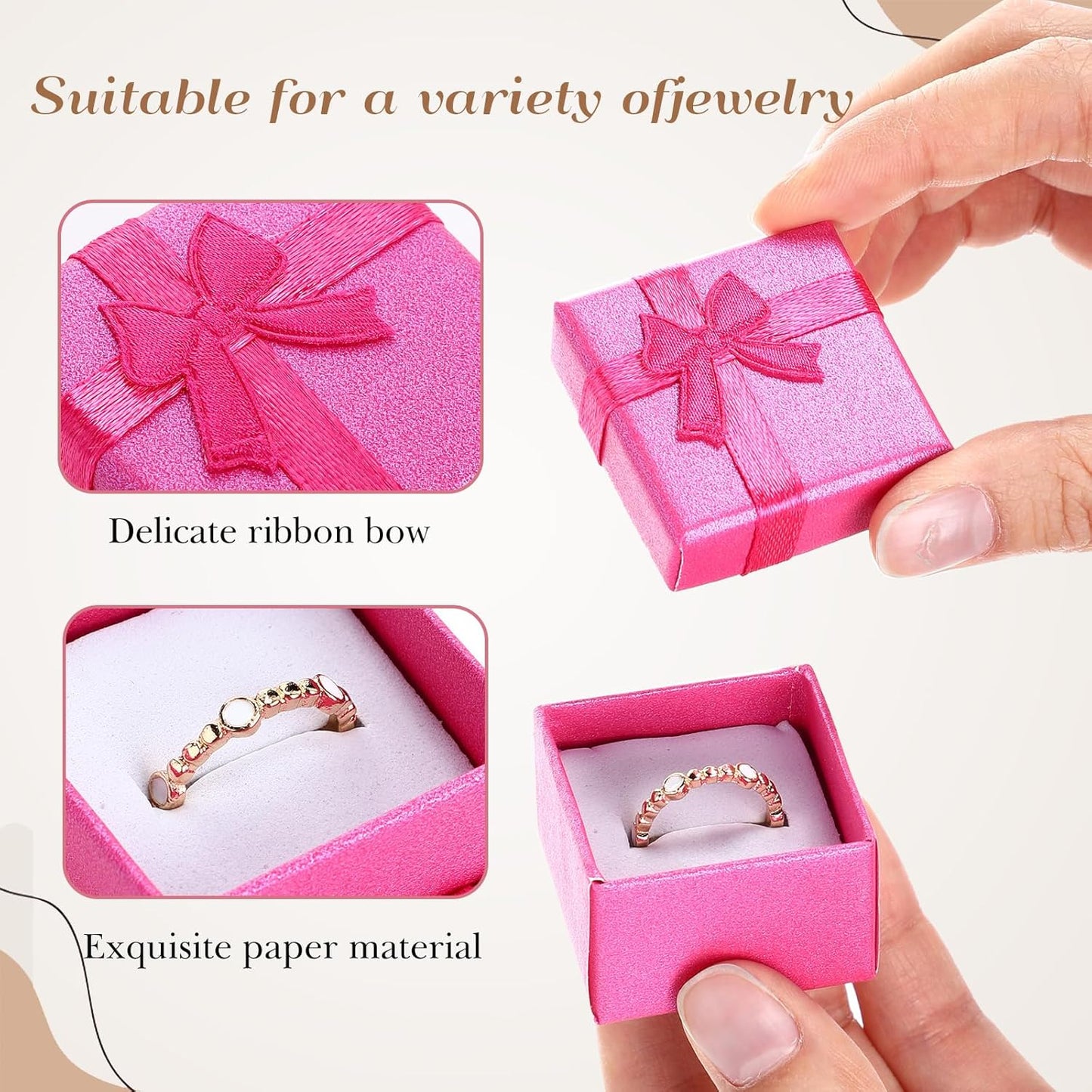Bucherry 72 Pcs Ring Boxes 1.6 x 1.6 In Hard Cardboard Jewelry Box with Ribbon Bow Small Jewelry Gift Cases for Small Business (Classic Colors)