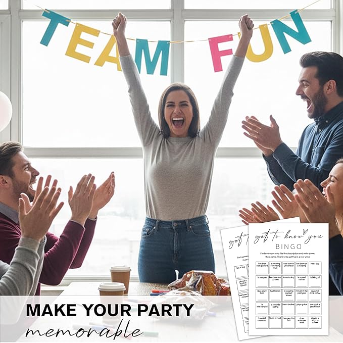 Sahjzk Office Bingo Cards, 25 Unique Randomized 5x7 Sheets, Get to Know You Bingo Game for Adults, Ice Breaker Office Party Games, Team Building Games for Work, High Replay Value - B005