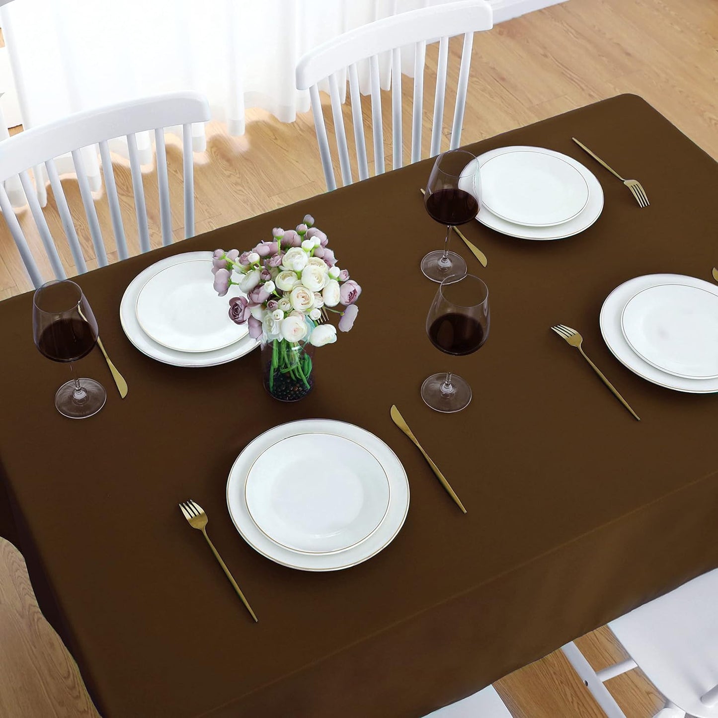 FOLINS&HOME Brown Rectangle Tablecloth 60 x 102 Wrinkle Free Waterproof Polyester Table Cloths, Spillproof Heavy Duty and Washable Table Cover for Party, Banquet, Indoor & Outdoor-Oblong/Rectangular