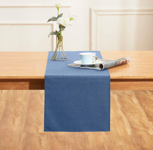 Vintage Blue Table Runner 13x108 Inches Long, Cotton Linen Farmhouse Style Seasonal Dresser Scarf for Kitchen Dining Coffee Table Parties Wedding Home Decor (13” x 108”, Vintage Blue)
