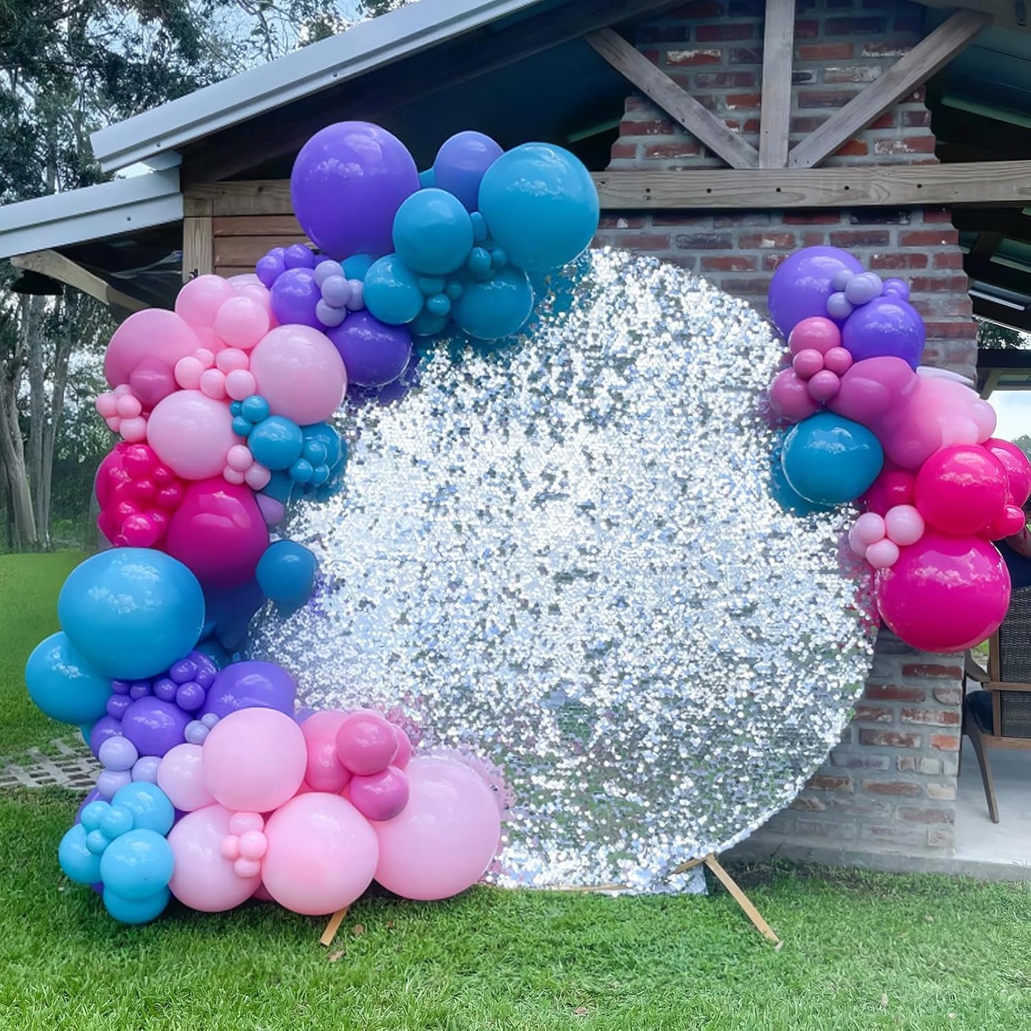 Pink Purple Blue Balloon Arch Kit Teal Hot Pink Metallic Purple Party Latex Balloon Garland with Confetti and Star Foil Balloons for Girls Princess Birthday Baby Shower Neon Party Decorations