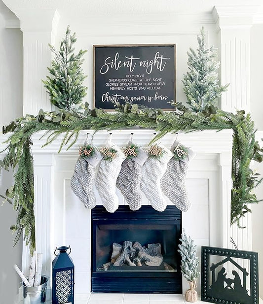 DearHouse Pine Garland Christmas Decoration, Artificial Greenery Garland Norfolk Pine Leaves and Eucalyptus for Holiday Season Mantel Fireplace Table Runner Centerpiece (Pine Garland with Eucalyptus)