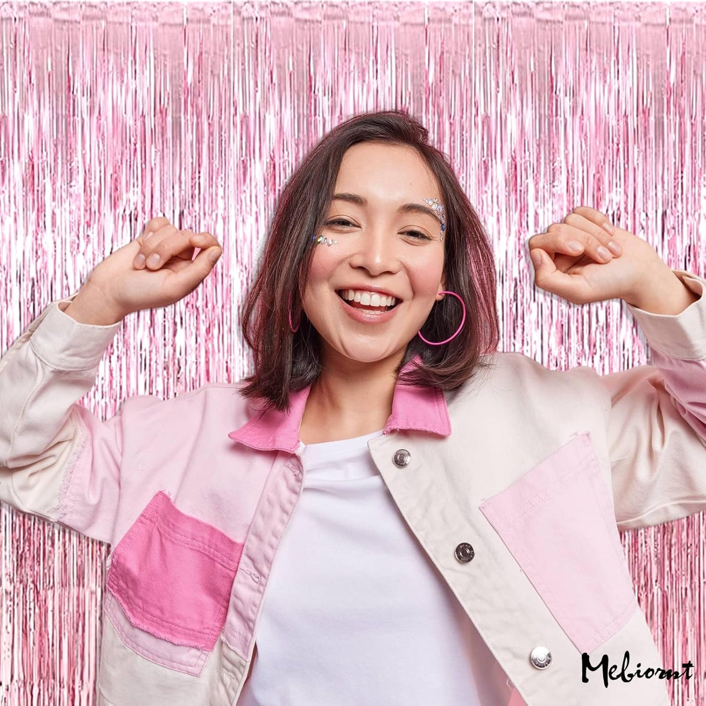 4 Pack Pink Fringe Curtain Backdrop, 3.2Ft x 6.6Ft Metallic Tinsel Foil Fringe Streamers Background for Photo Booth Birthday Wedding Baby Shower Carnival Easter Mother’s Day Party Decorations