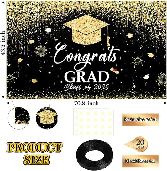 Large School Graduation Party Banner Decorations 72x44 Inch, Graduate Banner for Class of 2025 Ceremony Congratulations Grad School Prom Favors Party Supplies, Garden Flag Photography Background