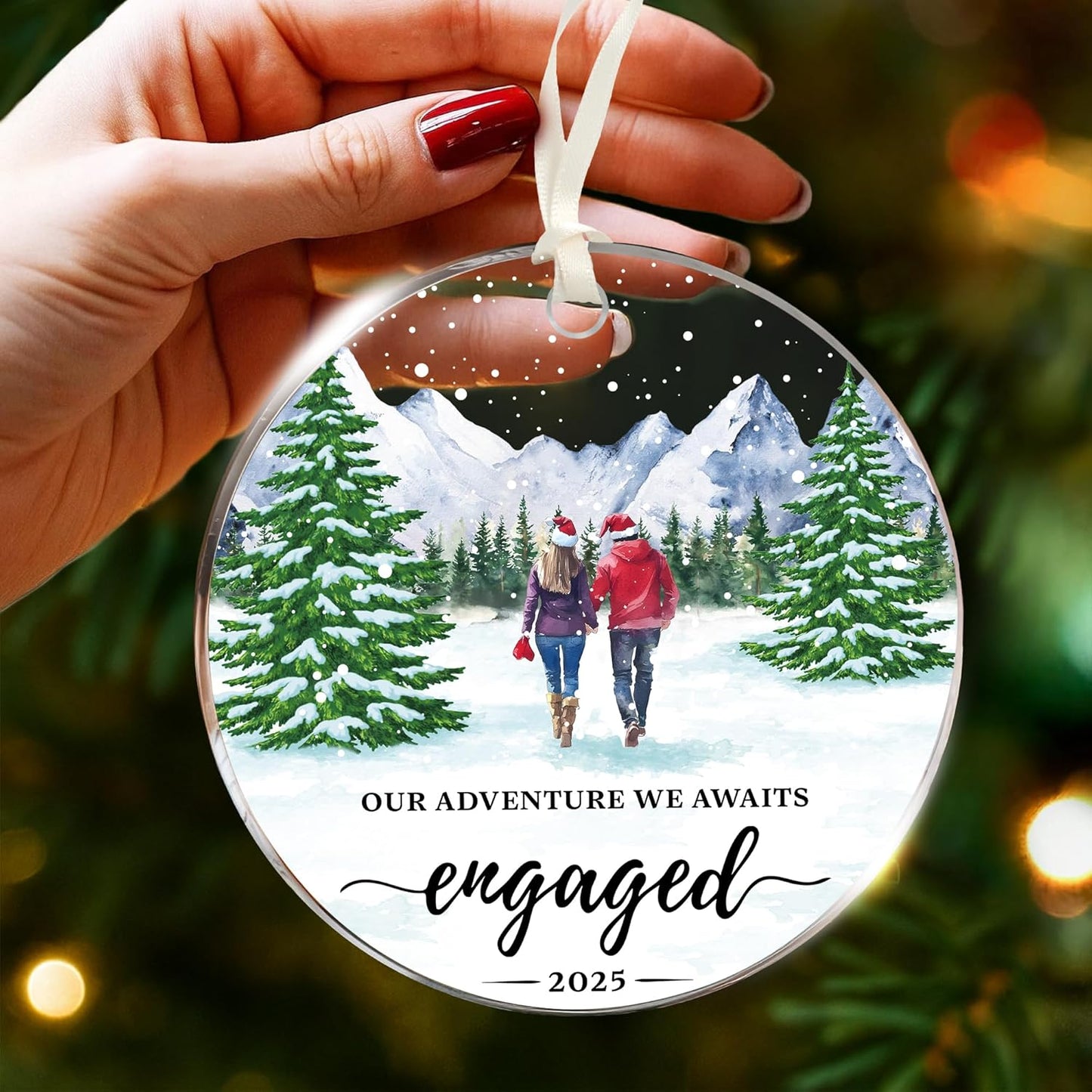 Engagement Gifts for Couples - Impressive 2025 Engagement Ornament Set, Timeless First Christmas Engaged Ornament, Unique Bride to Be Gifts, Cherished Our First Christmas Engaged Ornaments Collection