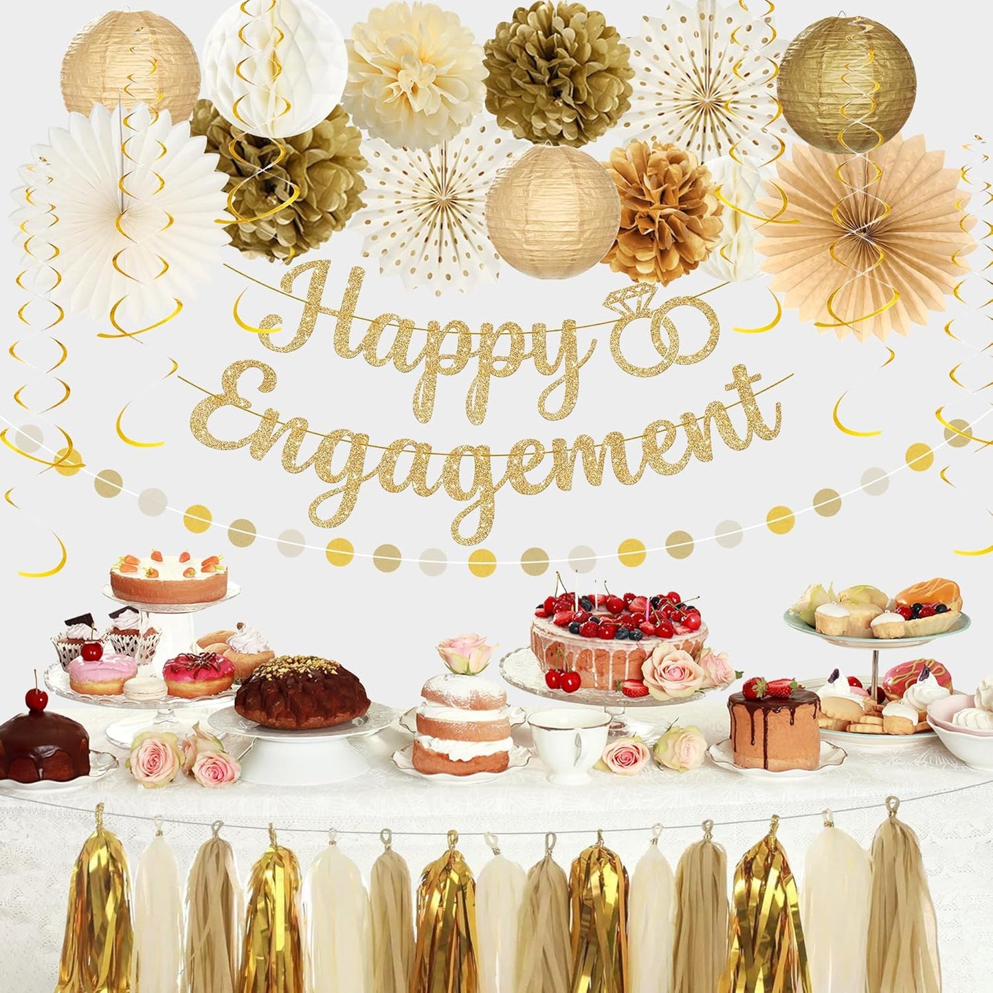 Roetyce Engagement Party Decorations, Gold Glitter Happy Engagement Banner, Almost Married/Just Engaged Photo Background, Congratulations Wedding Bachelorette Backdrop Decor