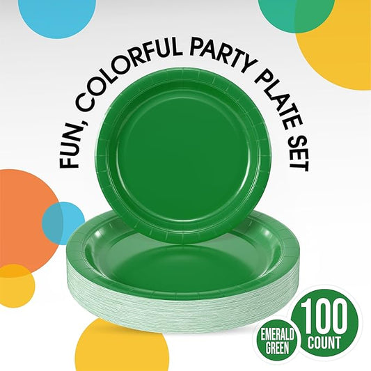 Exquisite Emerald Green Paper Plates Disposable Heavy Duty 100 Pcs - 50-7" & 50-9" Emerald Green Disposable Plates For Party Heavy Duty Paper Plate 350 GSM Birthday Party Supplies Plate Set
