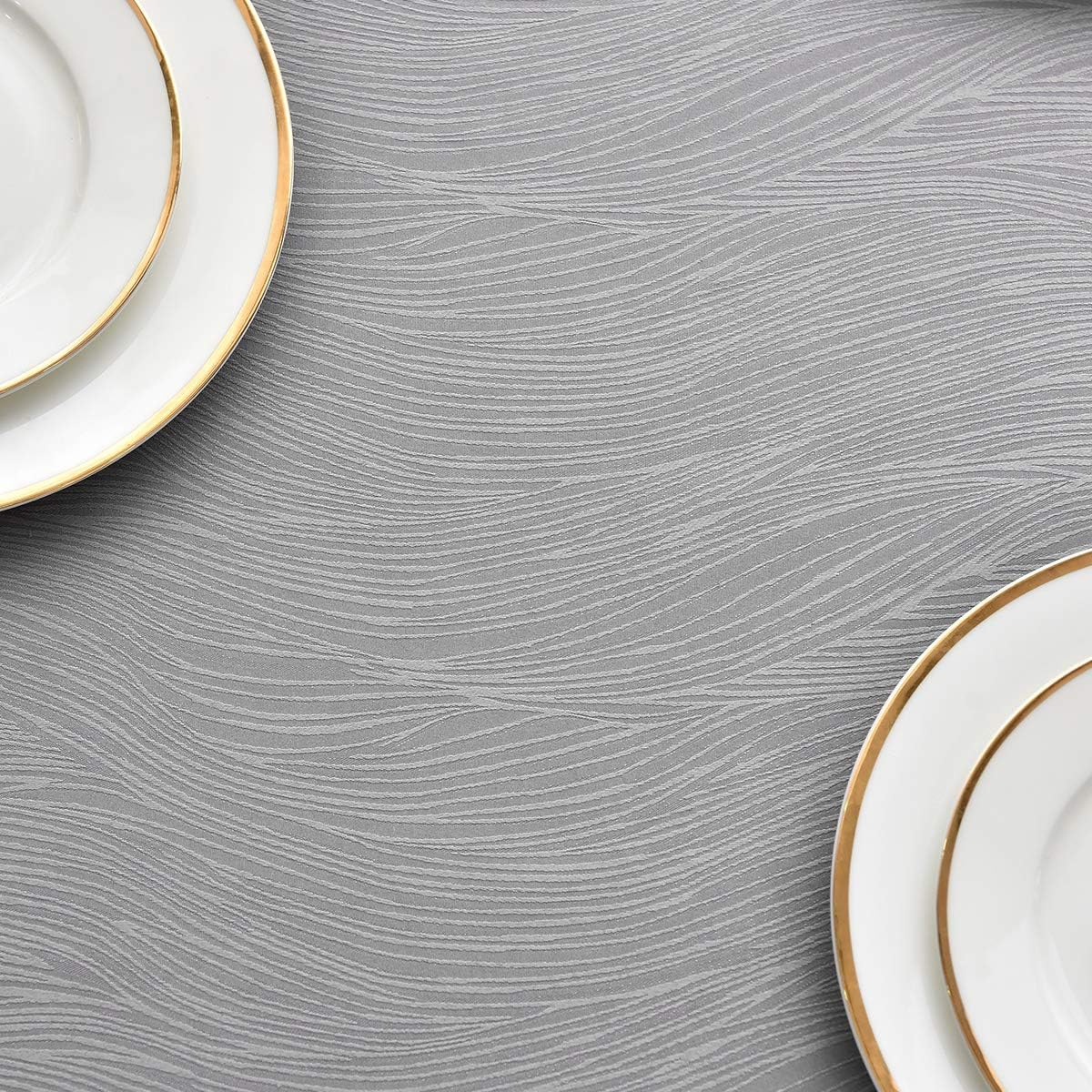 maxmill Jacquard Tablecloth Swirl Design Spillproof Wrinkle Free Heavy Weight Soft Table Cloth Decorative Fabric Table Cover for Outdoor and Indoor Use Square 70 x 70 Inch Light Gray