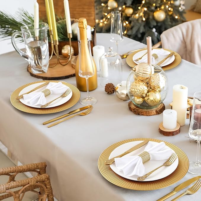 50 Pack Gold Charger Plates Bulk for Dinner Plates, 13" Round Chain Shaped Service Chargers Bulk, Plastic Wedding Chargers for Christmas Thanksgiving Party Wedding Birthday Anniversary