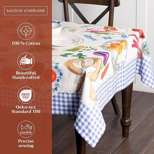 Maison d' Hermine Table Cloth Square Table 100% Cotton 60 x 60 Inches Tablecloth Reusable Decorative for Dining Room Farmhouse Home Valentines Day Decorations Spring Summer - Gourmand