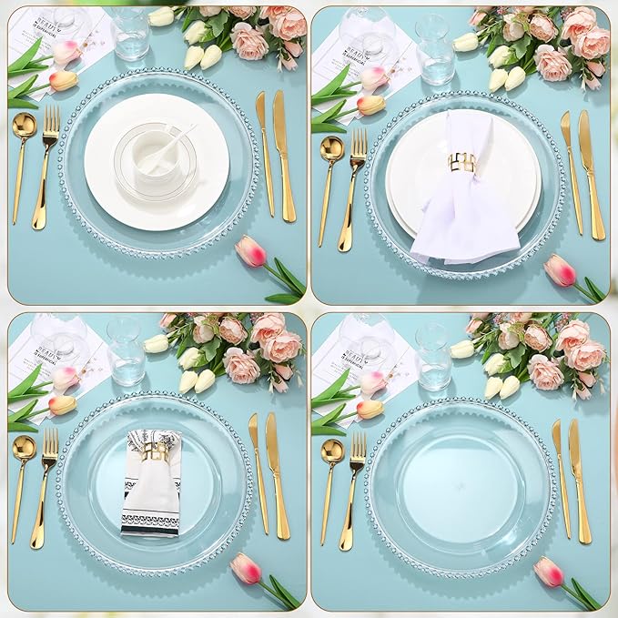 Hoolerry 12 Pcs Clear Charger Plates Bulk 13 Inch Plastic Round Dinner Plate with Beaded Rim Acrylic Round Plates Decorative Charger Service for Home Birthday Wedding Party Events Table Decor